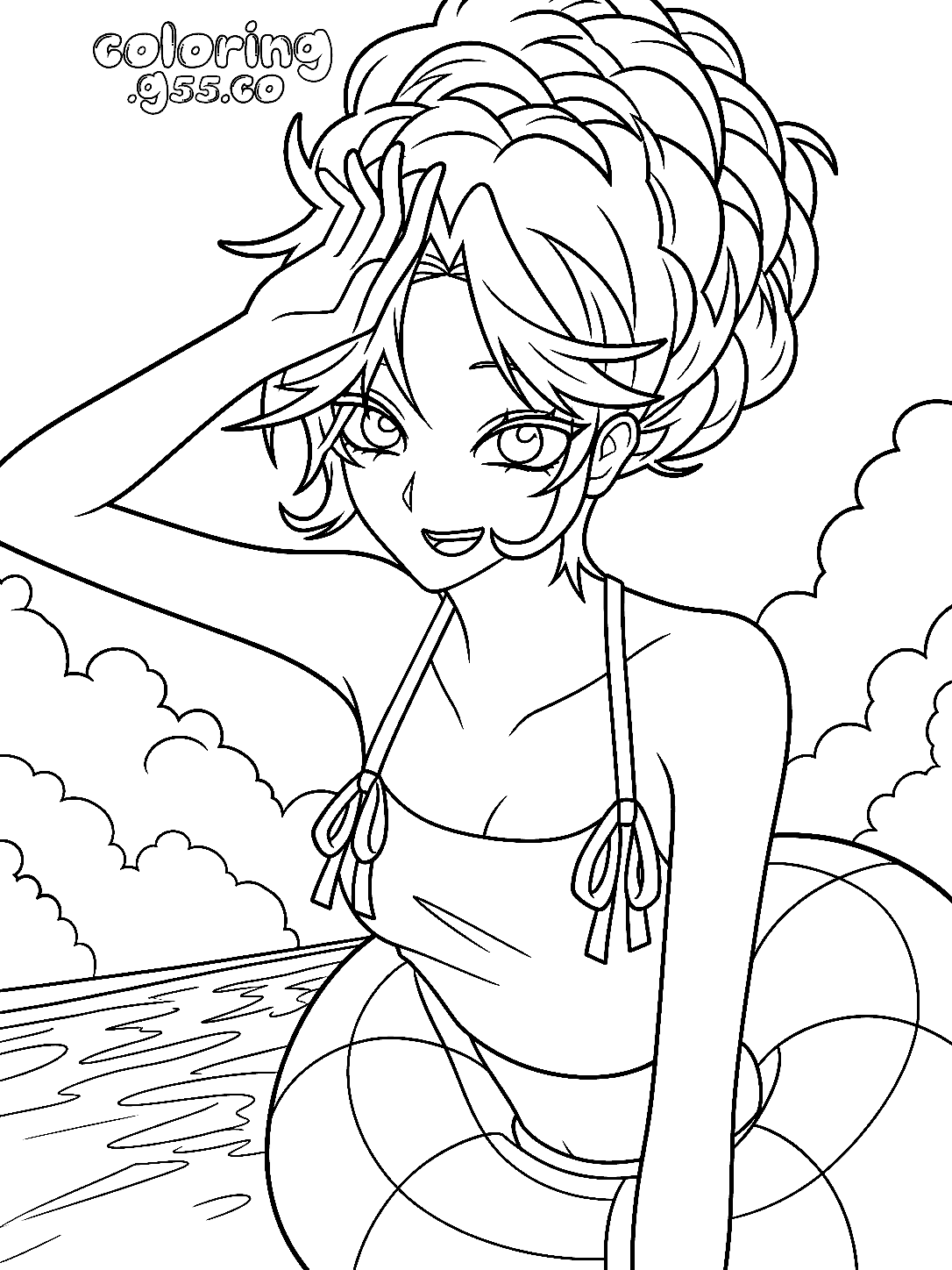 summer beach day swimsuit swim ring lily lovebraids poppy playtime line art