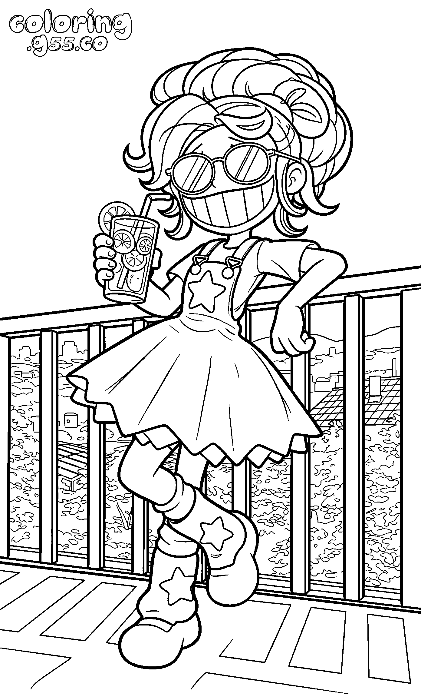 sunny balcony lemonade cool sunglasses lily lovebraids poppy playtime line art
