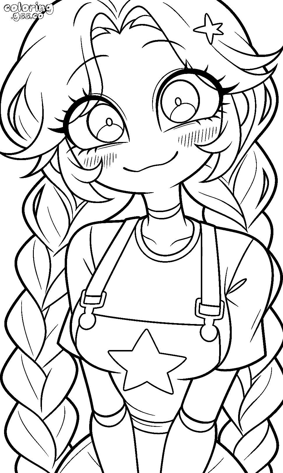 super cute close up blushing smile twin braids lily lovebraids poppy playtime line art