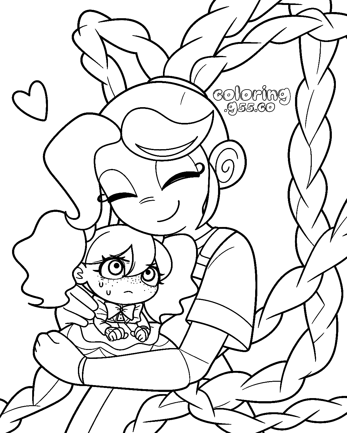 sweet hug cute mini poppy doll heart eyes twin braids lily lovebraids poppy playtime line art