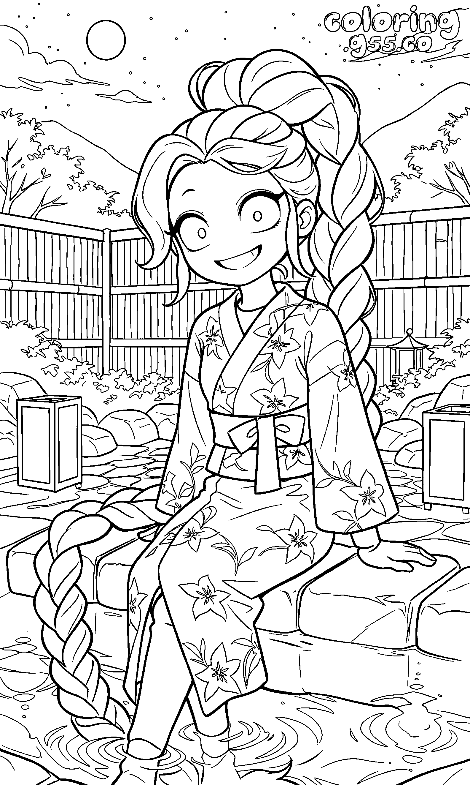 traditional kimono floral pattern japanese onsen garden lily lovebraids poppy playtime line art