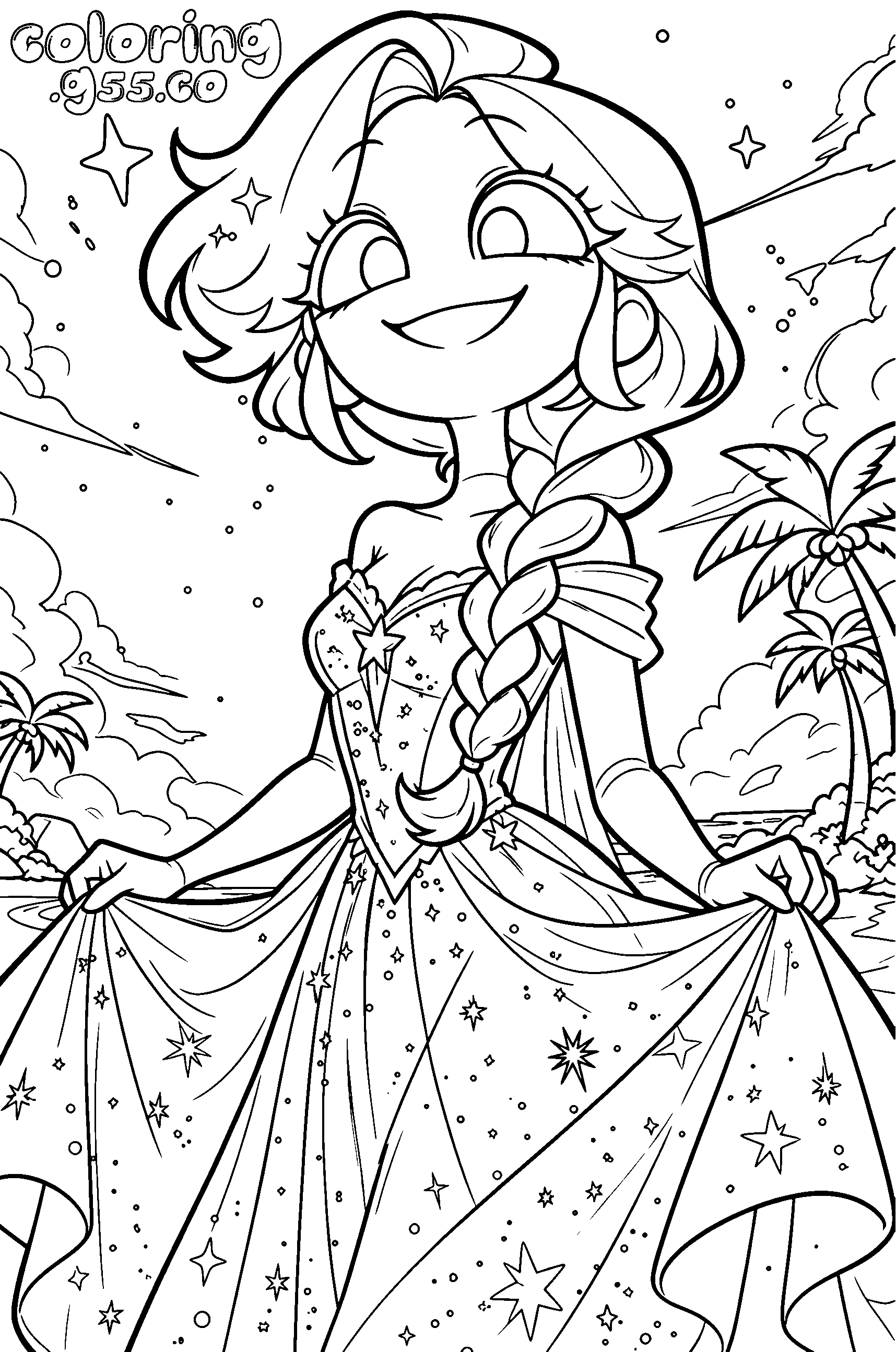 tropical gown lily lovebraids line art