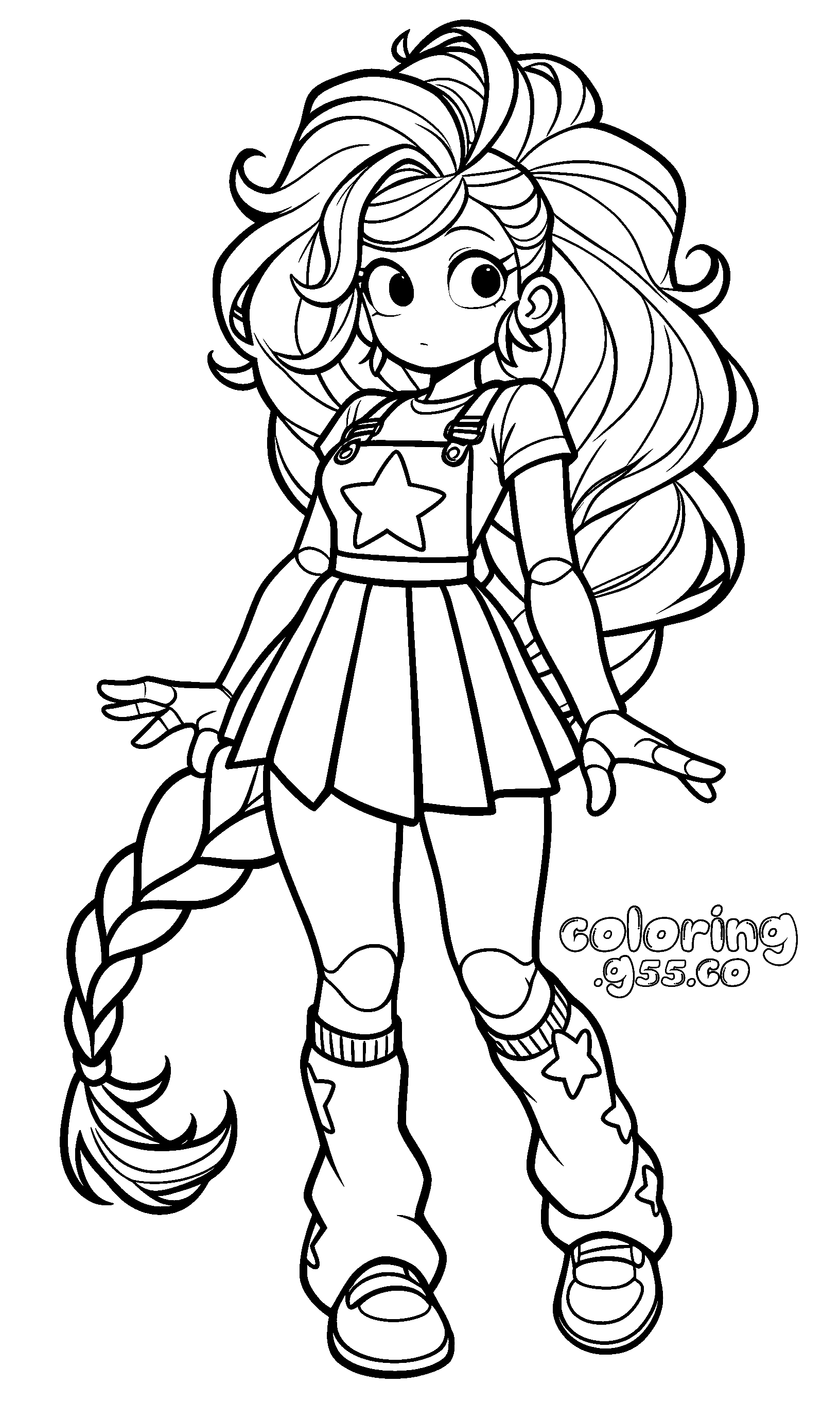 voluminous wavy mane side braid star leg warmers lily lovebraids poppy playtime line art