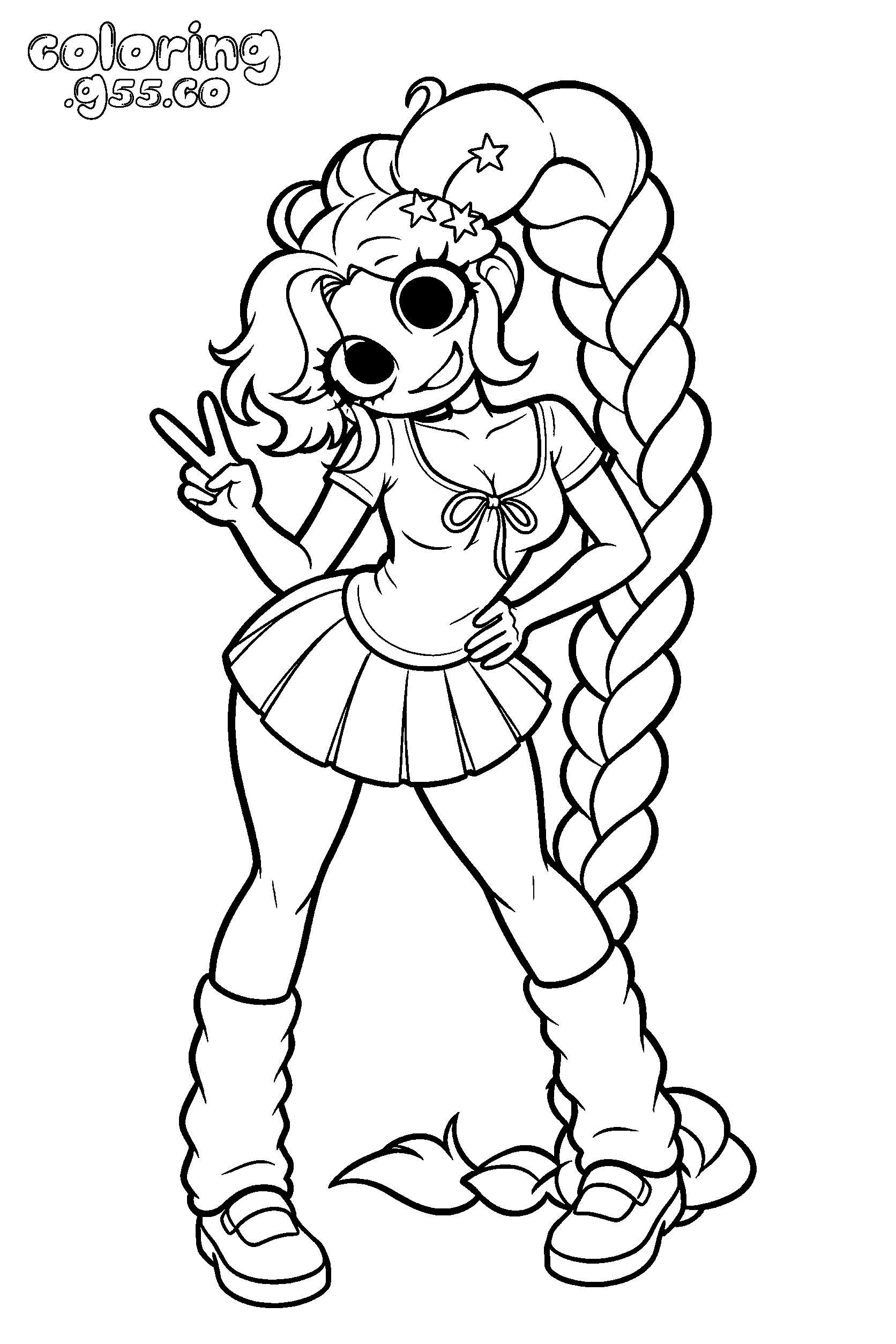 y2k fashion sailor top pleated skirt peace sign lily lovebraids poppy playtime line art