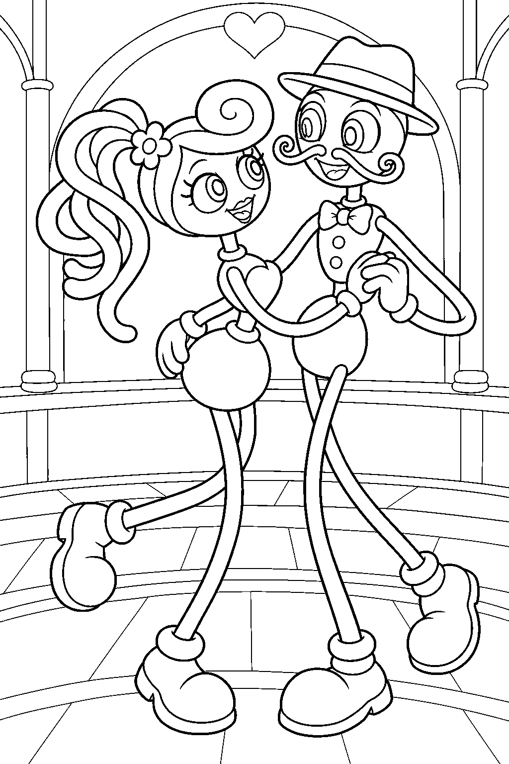 mommy long legs and daddy long legs dancing together line art