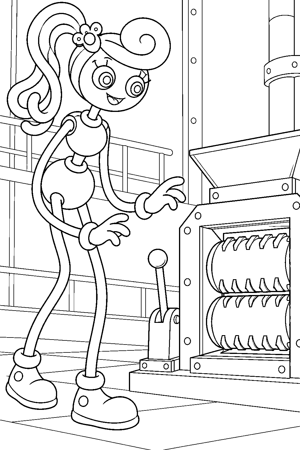 mommy long legs approaching the inactive factory grinder line art