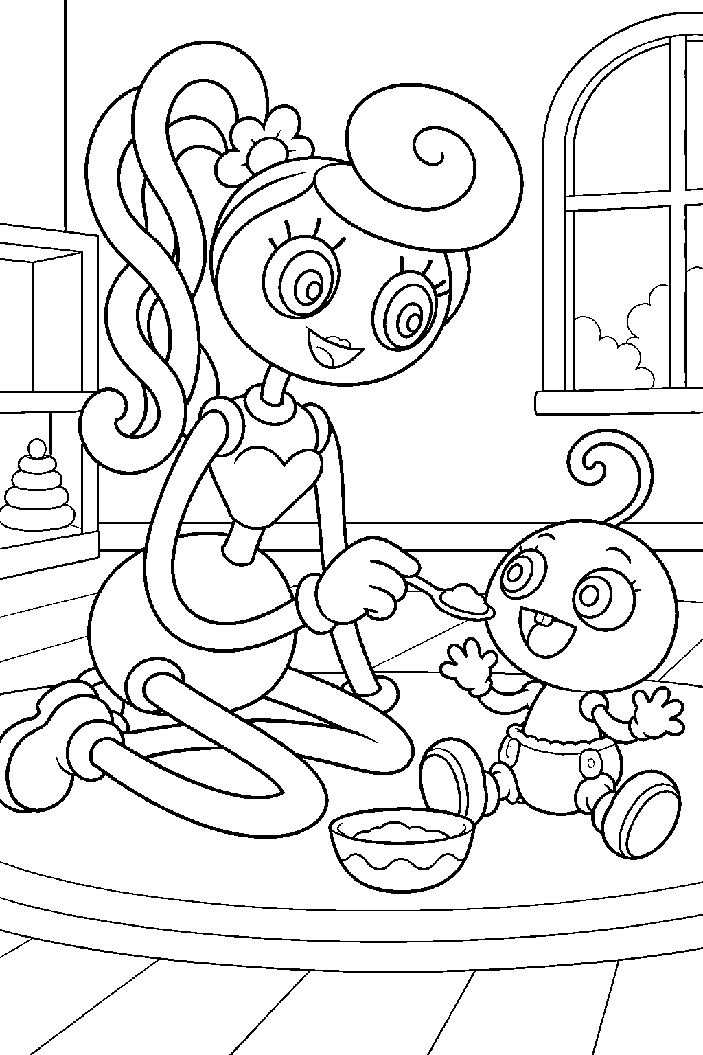 mommy long legs feeding baby long legs line art