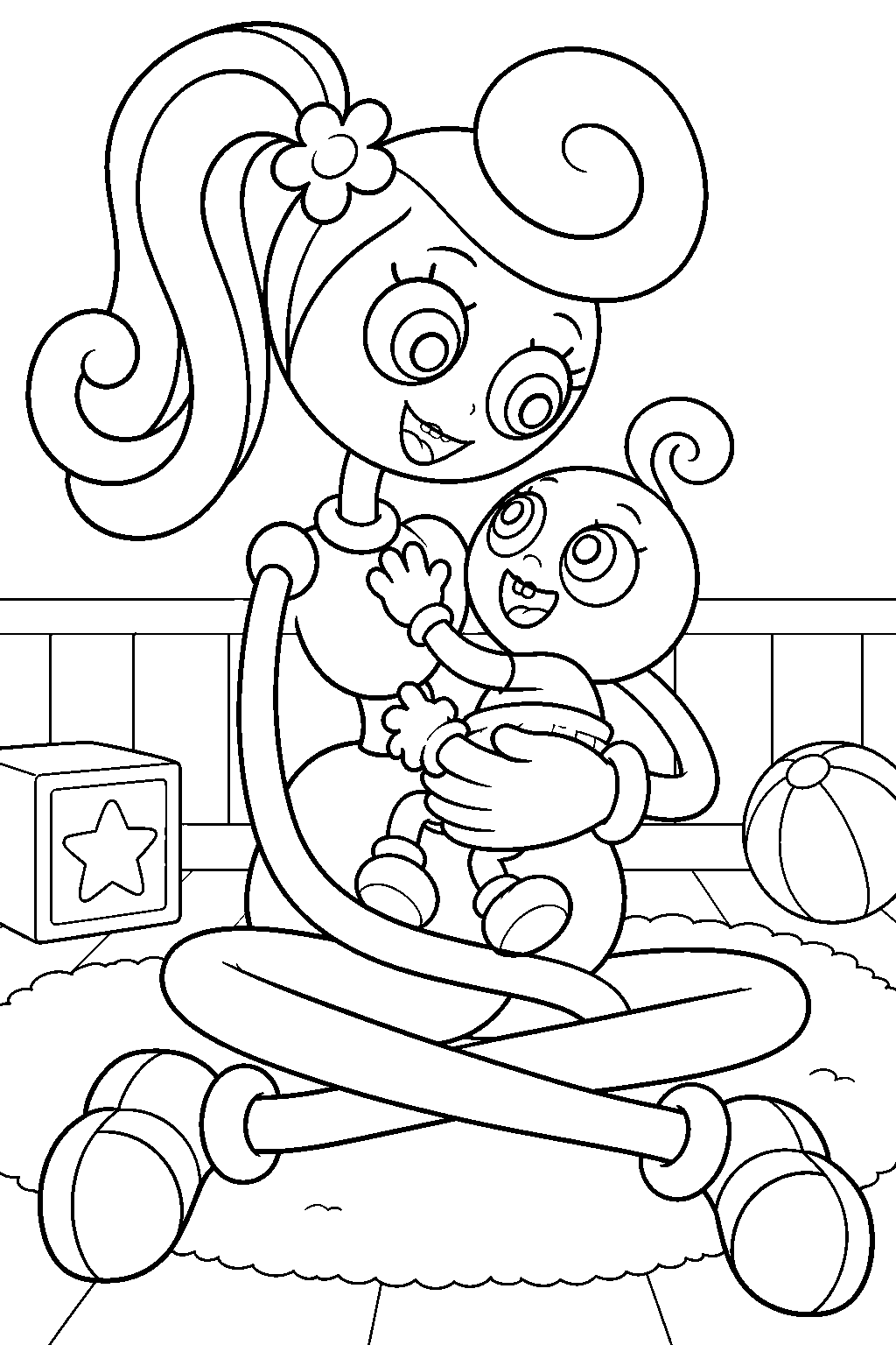 mommy long legs hugging baby long legs line art