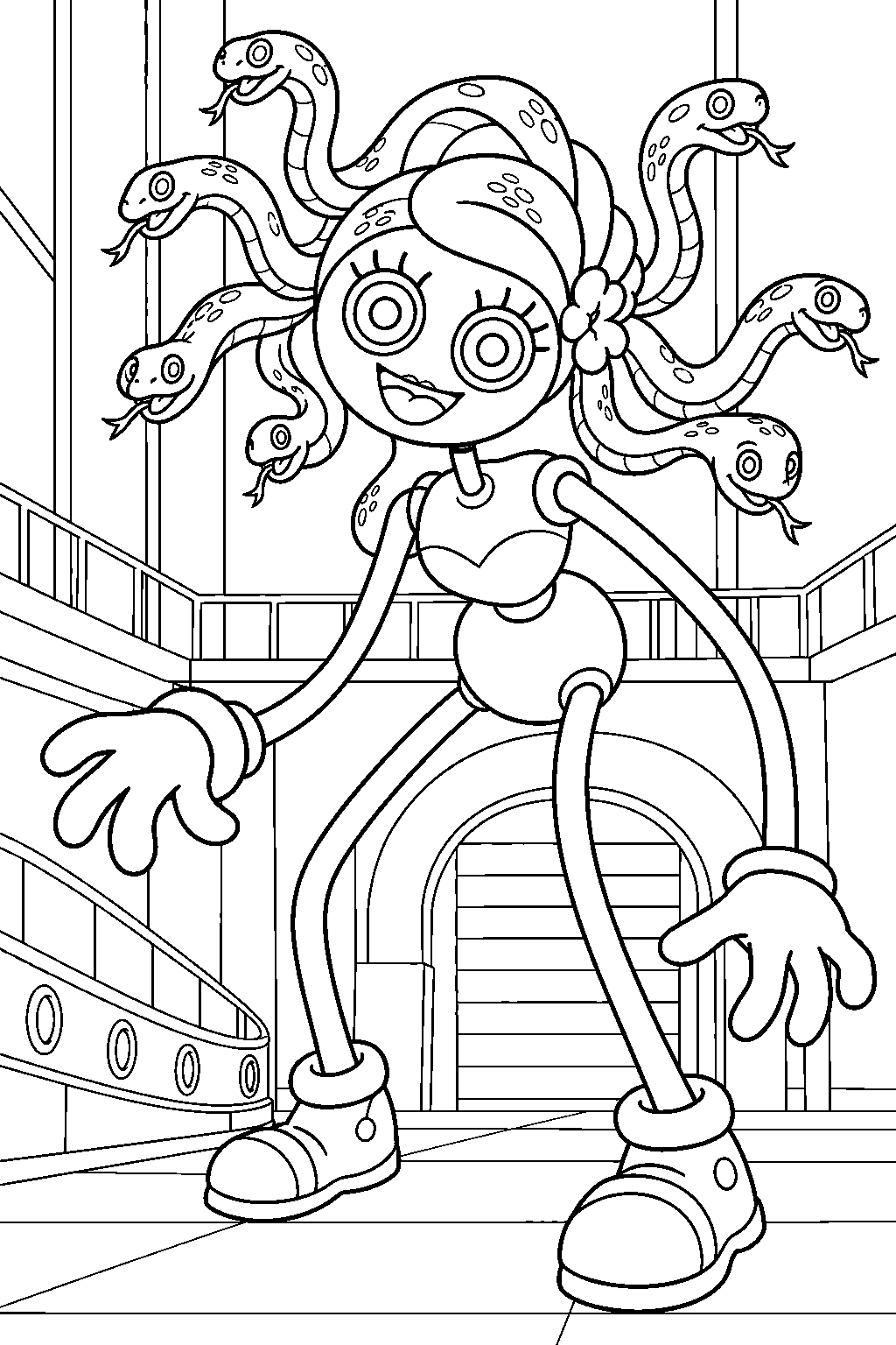 mommy long legs in her medusa mommy snake hair form line art