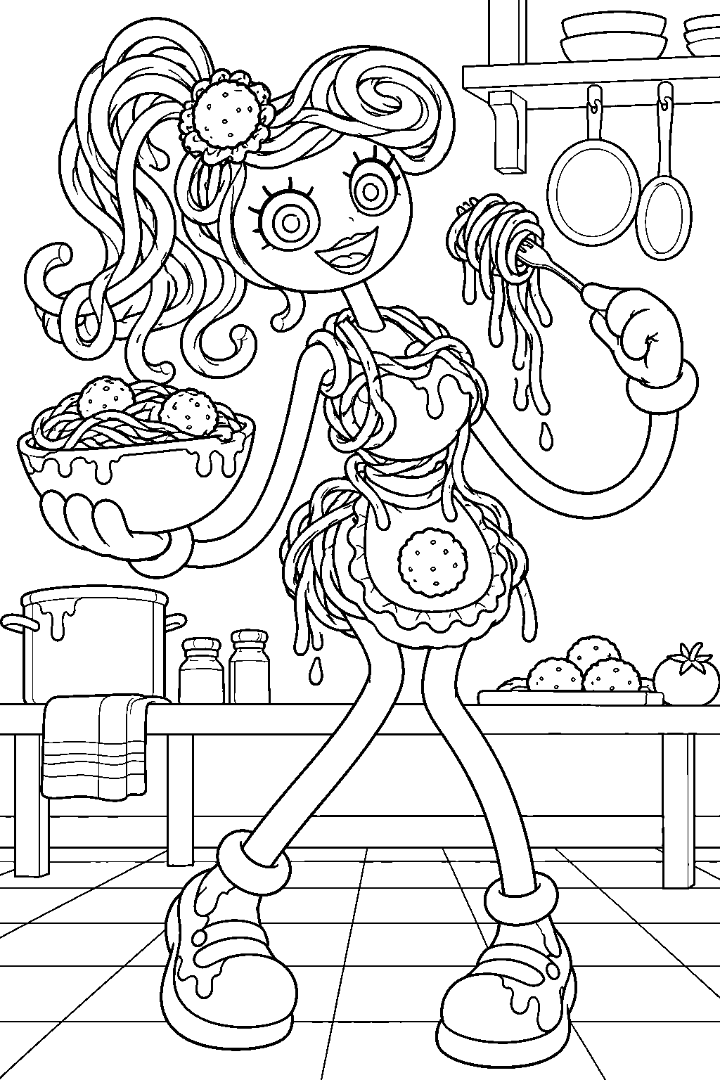 mommy long legs in her mom spaghetti form line art