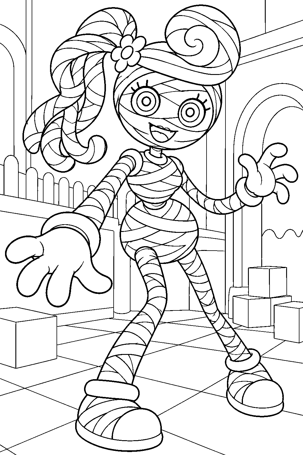 mommy long legs in her mummy long legs bandage costume line art