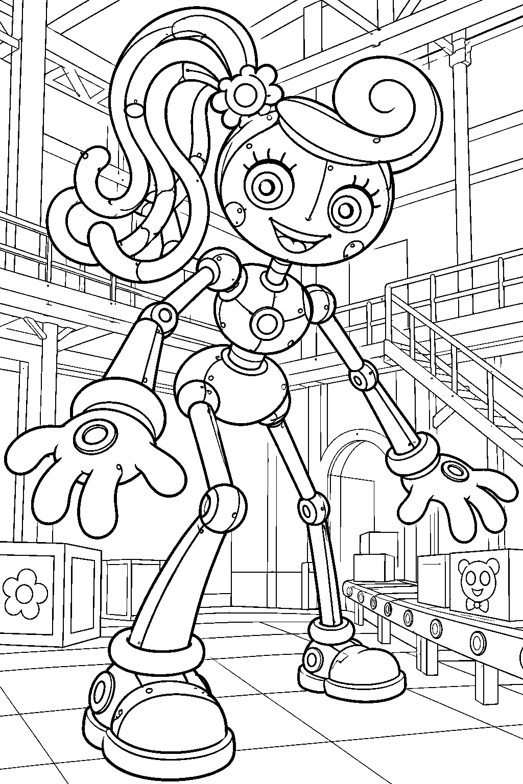 mommy long legs in her robot mommy mechanical form line art