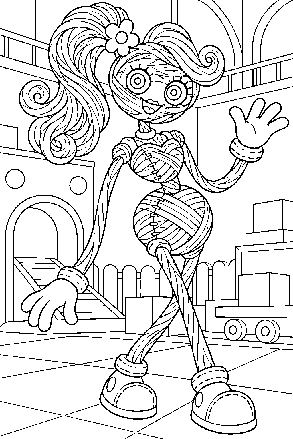 mommy long legs in her yarn mommy stitched yarn form line art
