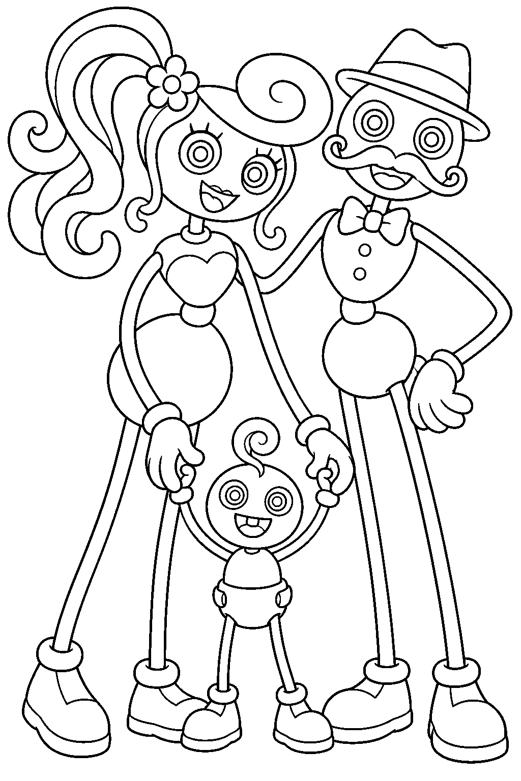 mommy long legs posing with daddy long legs and baby long legs line art
