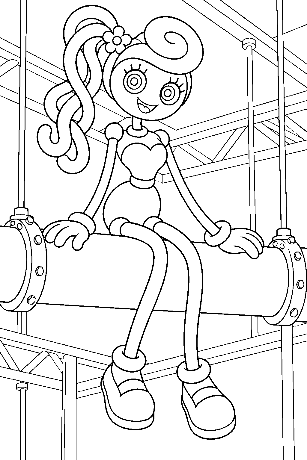 mommy long legs resting on an overhead factory pipe line art