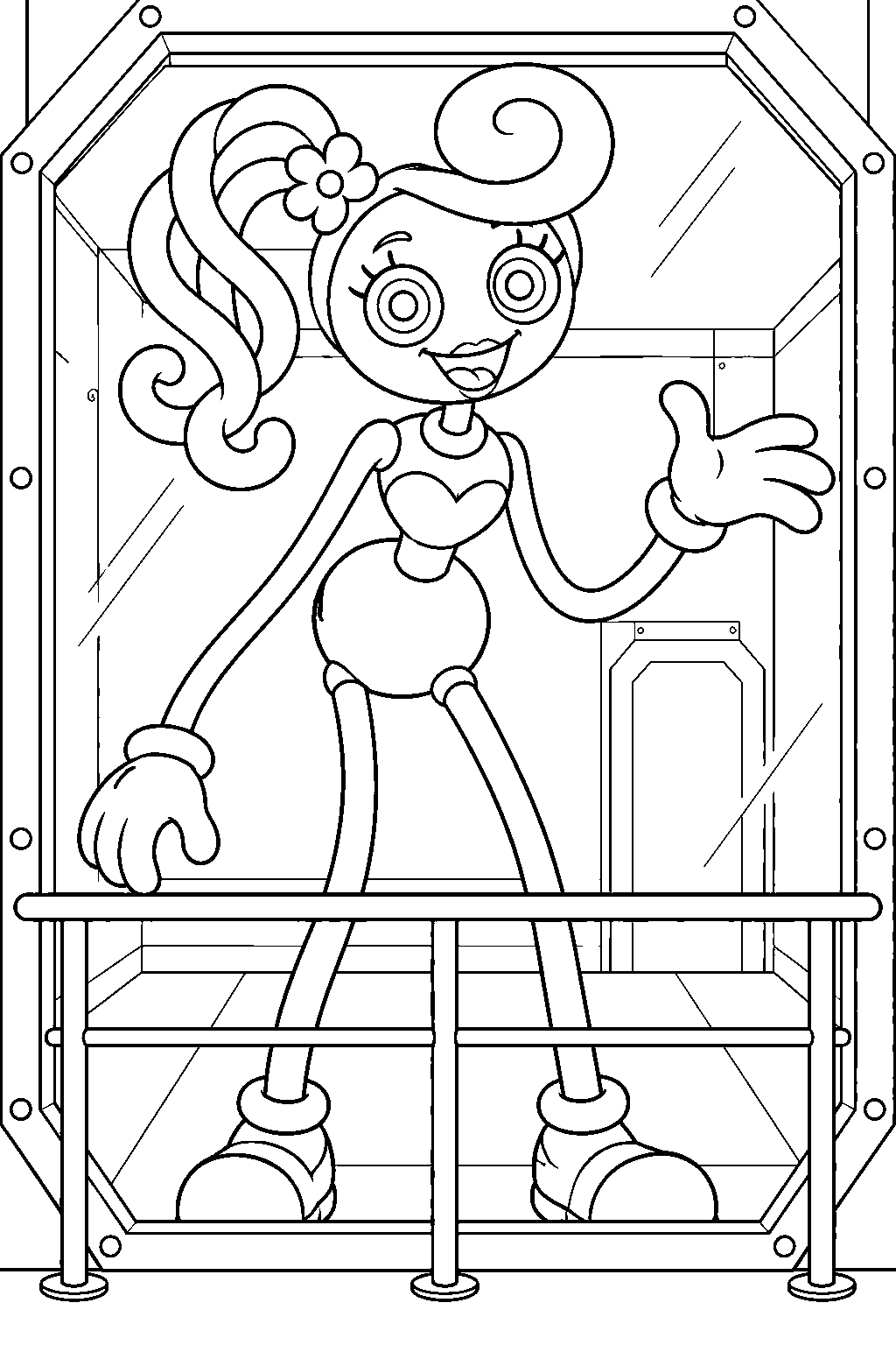 mommy long legs speaking through the statues observation window line art