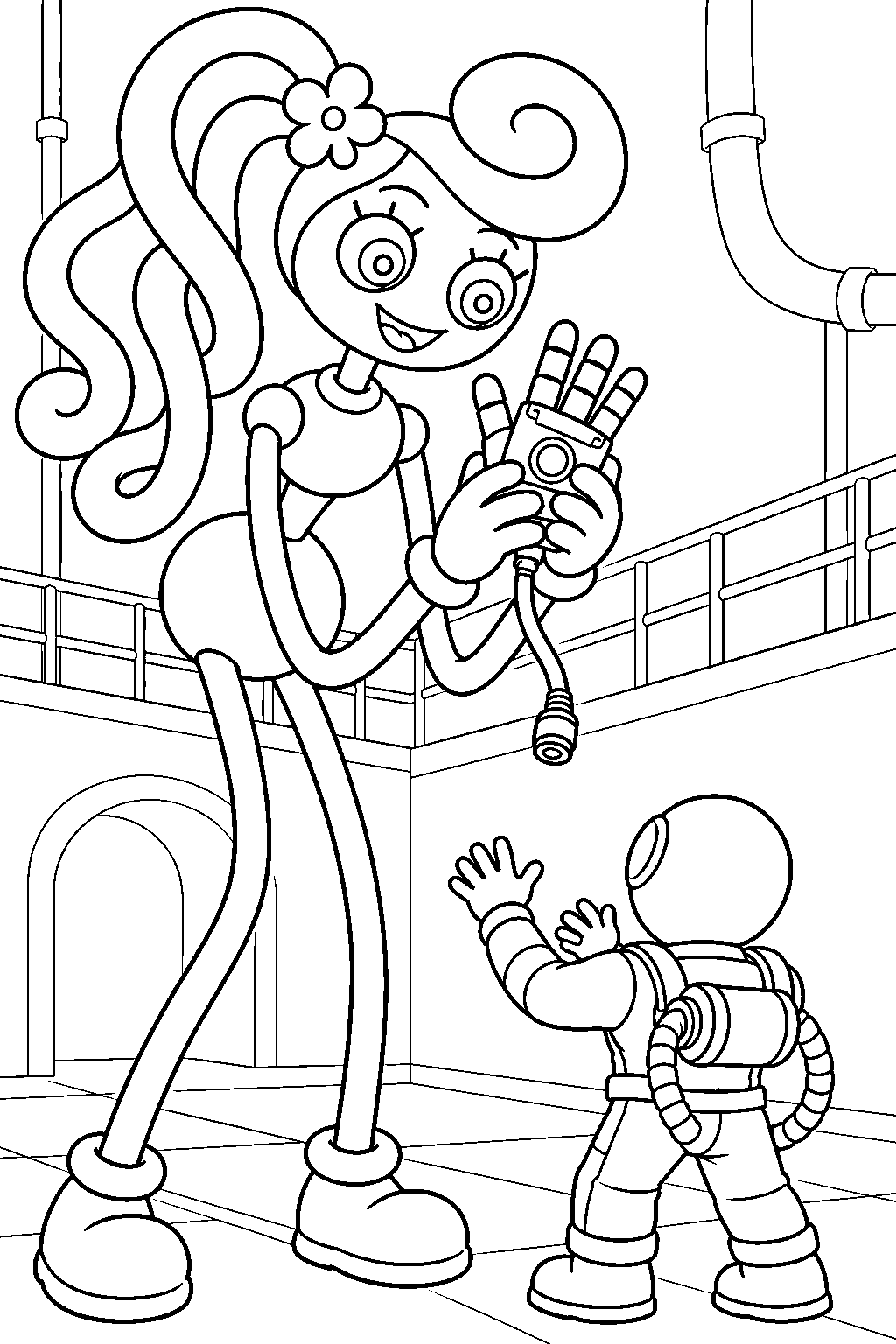 mommy long legs taking the player s red grabpack hand line art