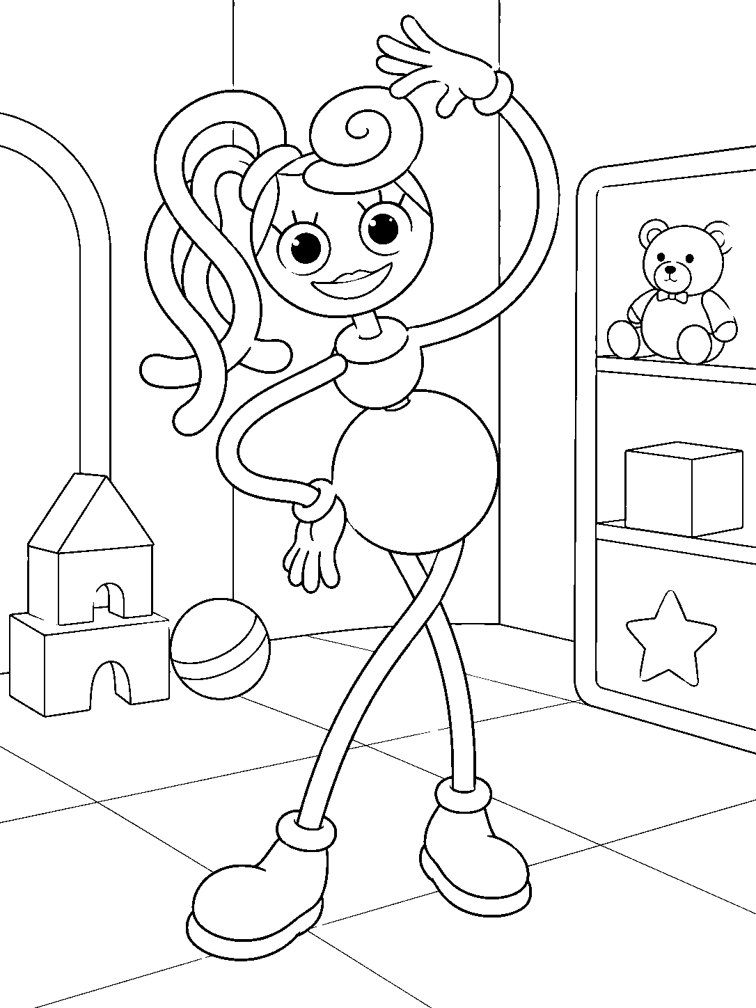 poppy playtime mommy long legs posing in playroom line art
