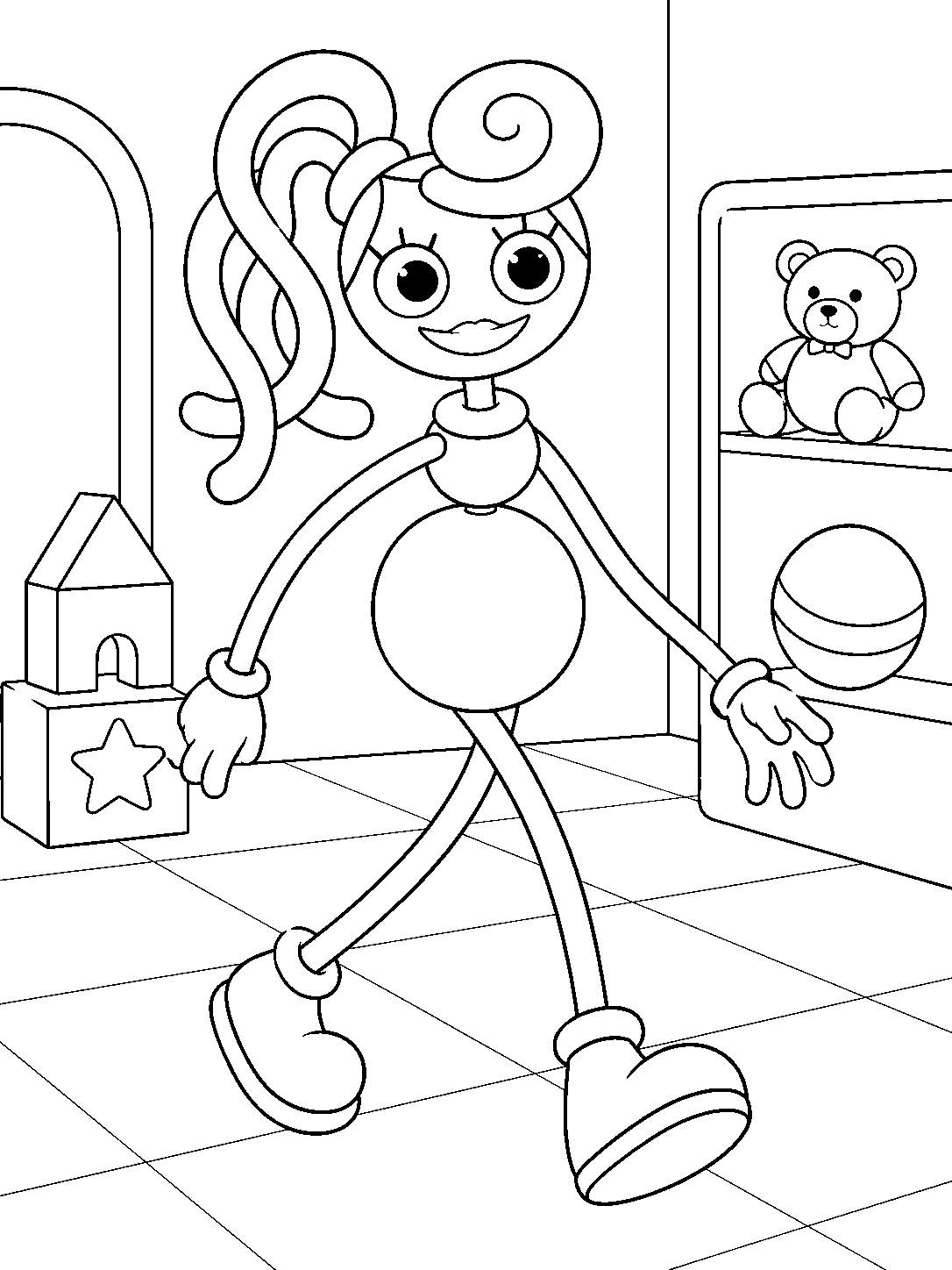 poppy playtime mommy long legs walking in toy room line art