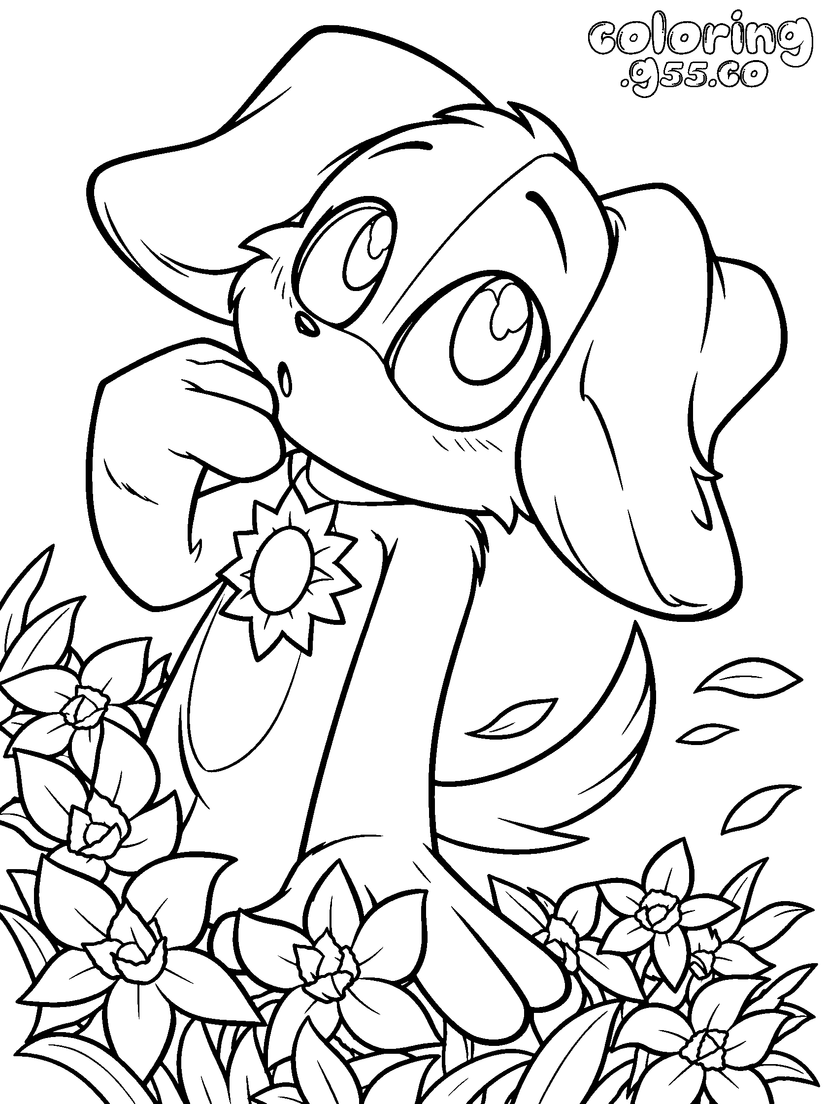 dogday in flower garden line art
