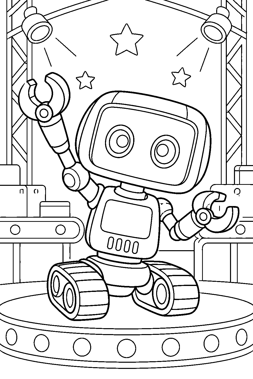 poppy playtime boogie bot dancing on a toy factory stage line art