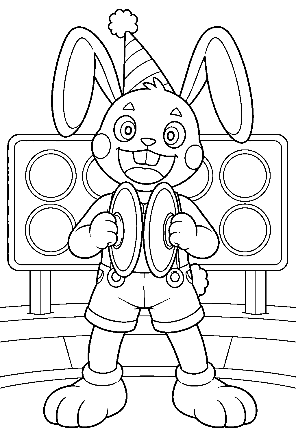 poppy playtime bunzo bunny clashing his cymbals in musical memory line art