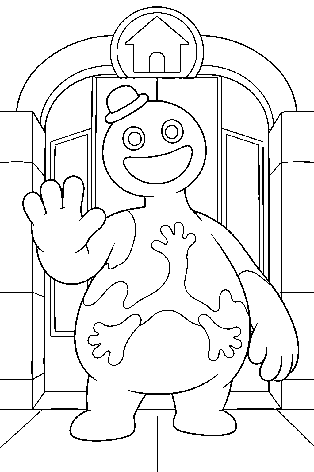 poppy playtime doey the doughman guarding the entrance to safe haven line art