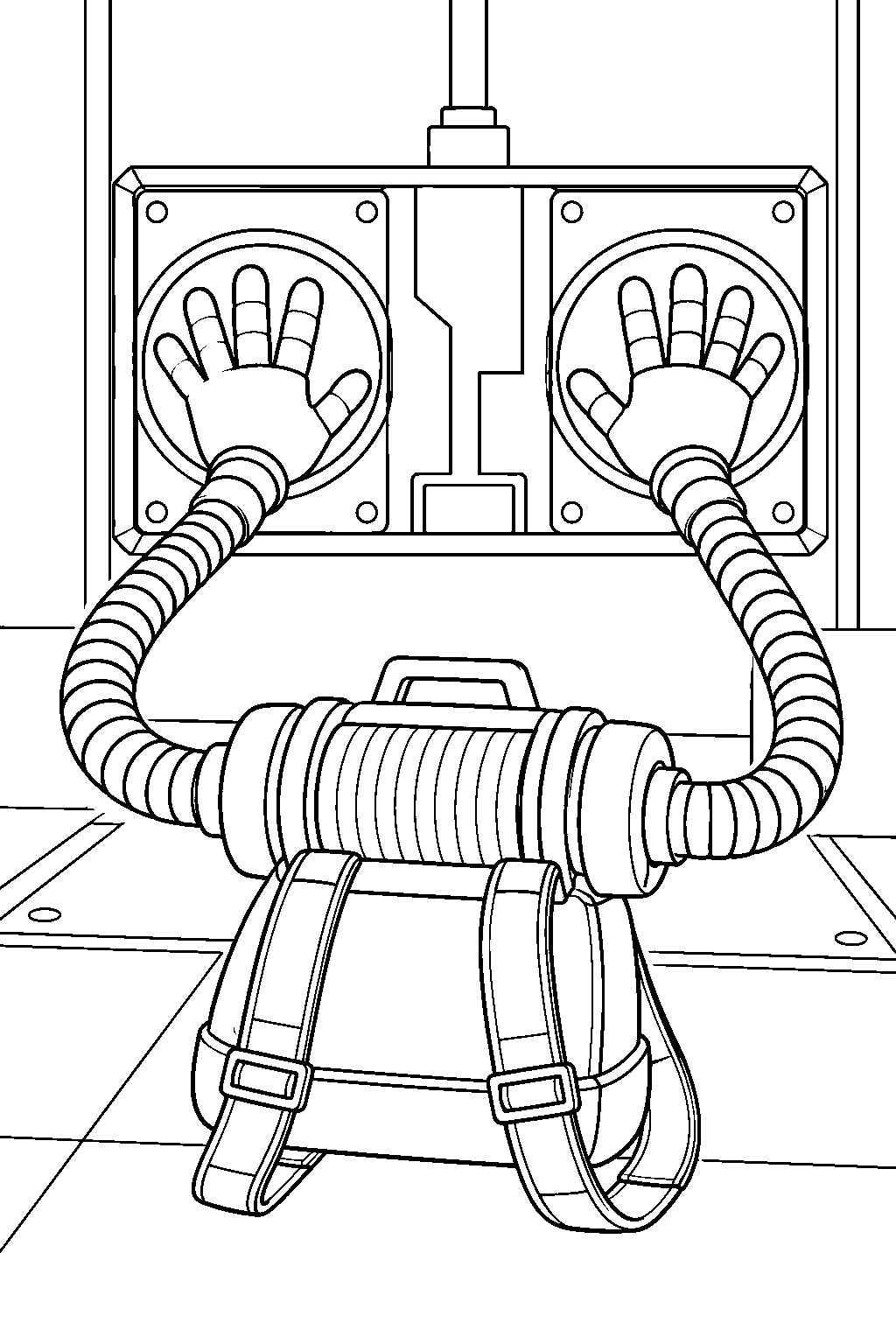 poppy playtime grabpack connected to a factory power puzzle line art