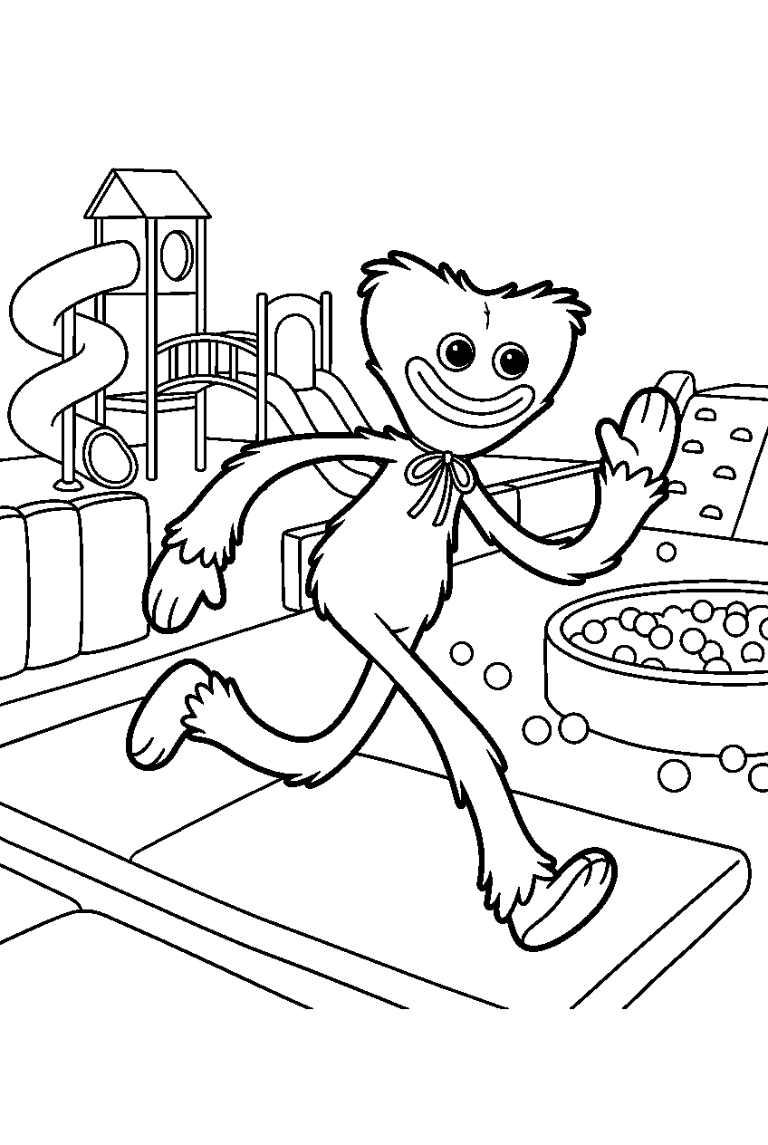 poppy playtime huggy wuggy running in indoor playground line art