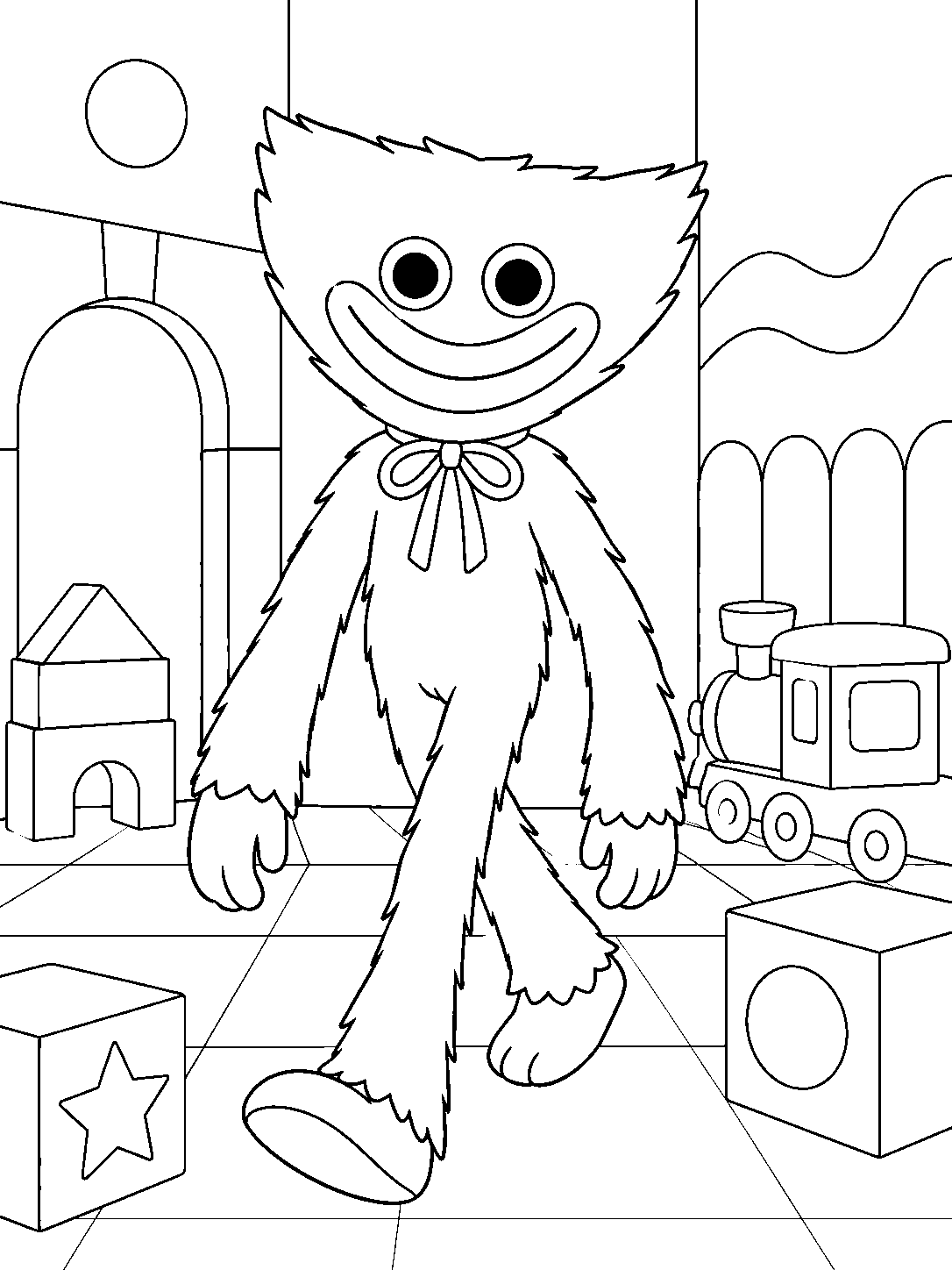 poppy playtime huggy wuggy walking in toy room line art