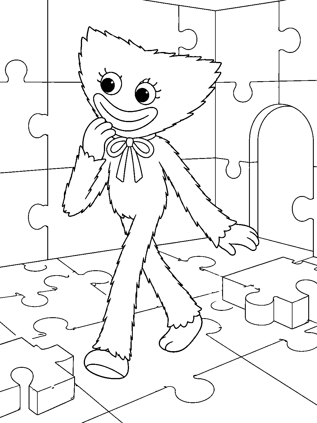 poppy playtime kissy missy exploring in puzzle room line art
