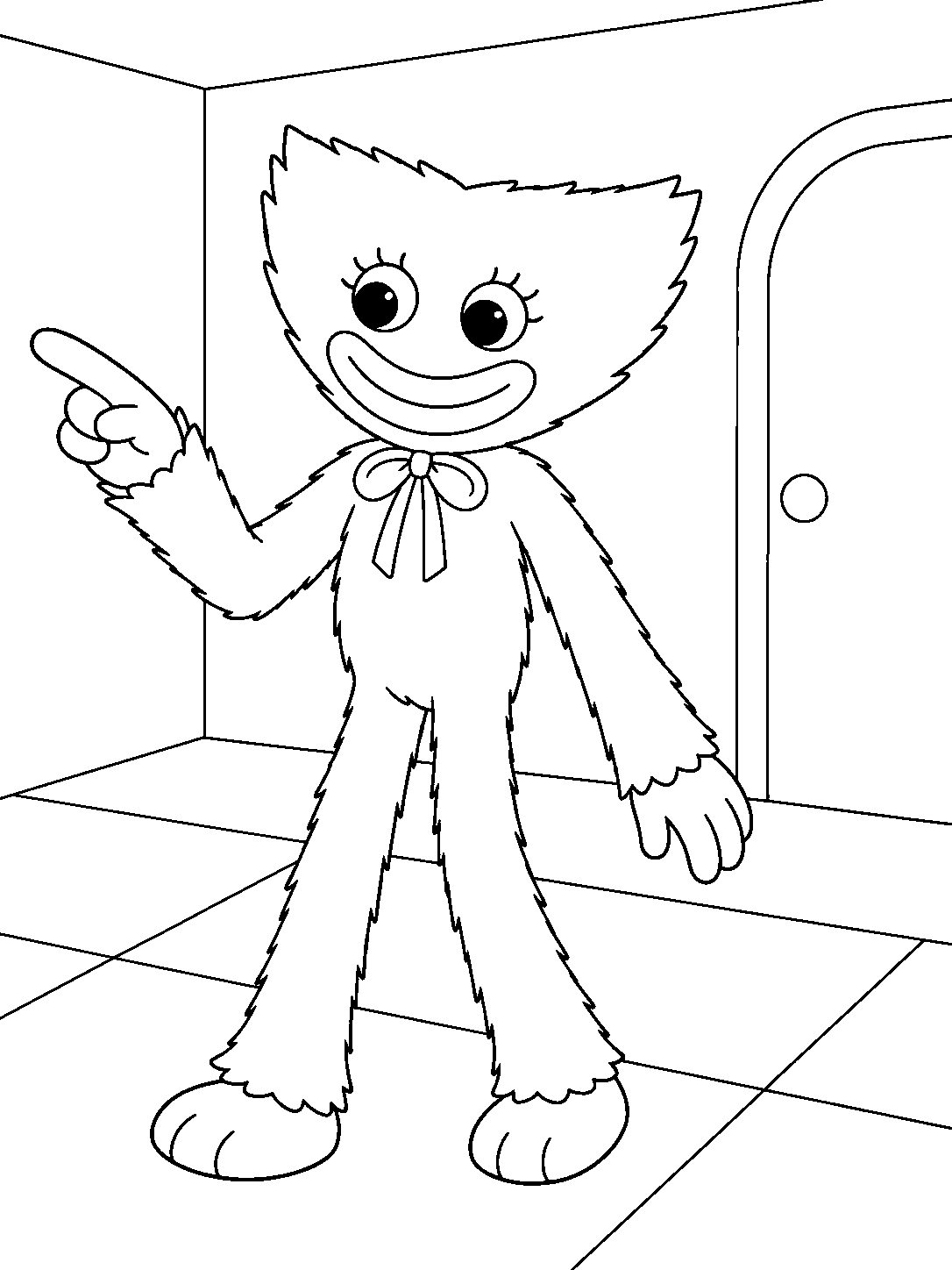 poppy playtime kissy missy pointing in simple room line art