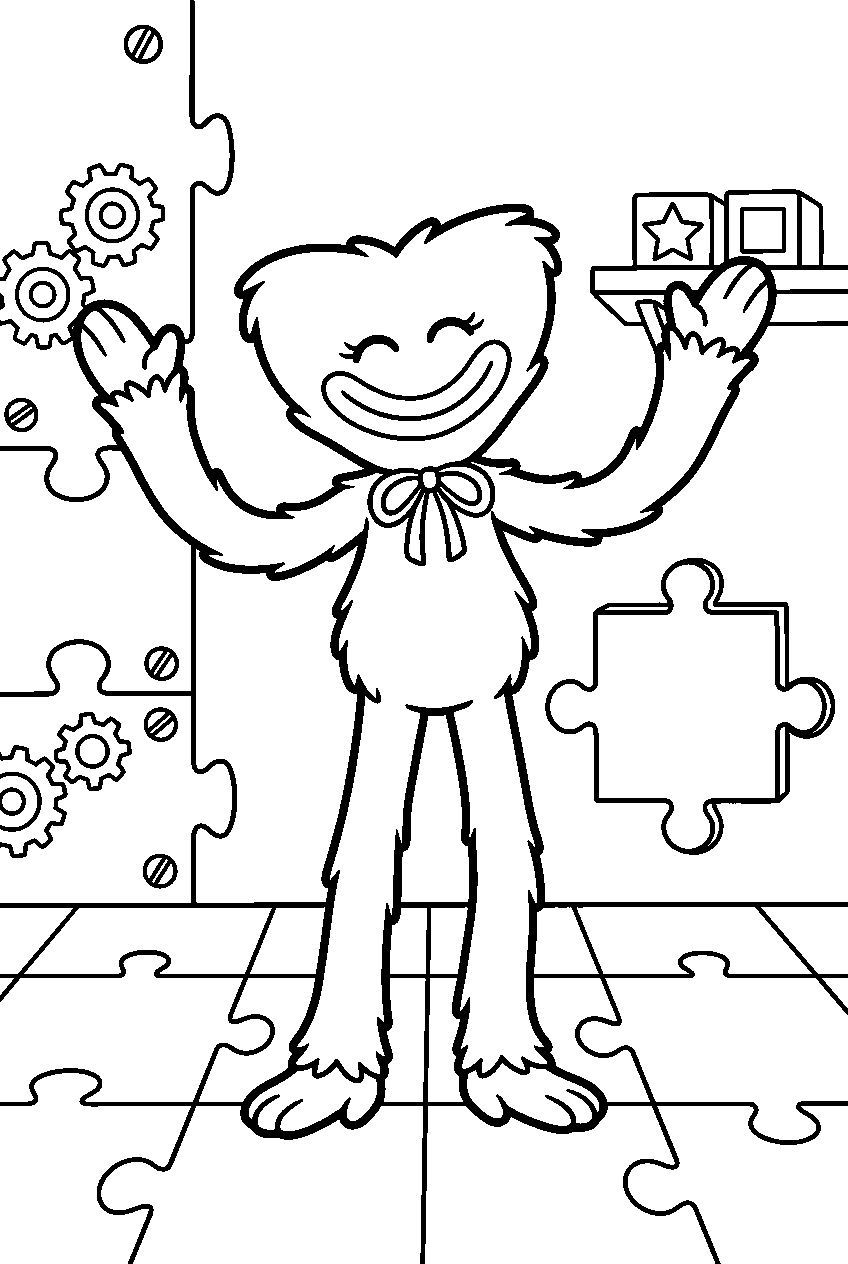 poppy playtime kissy missy smiling in puzzle room line art