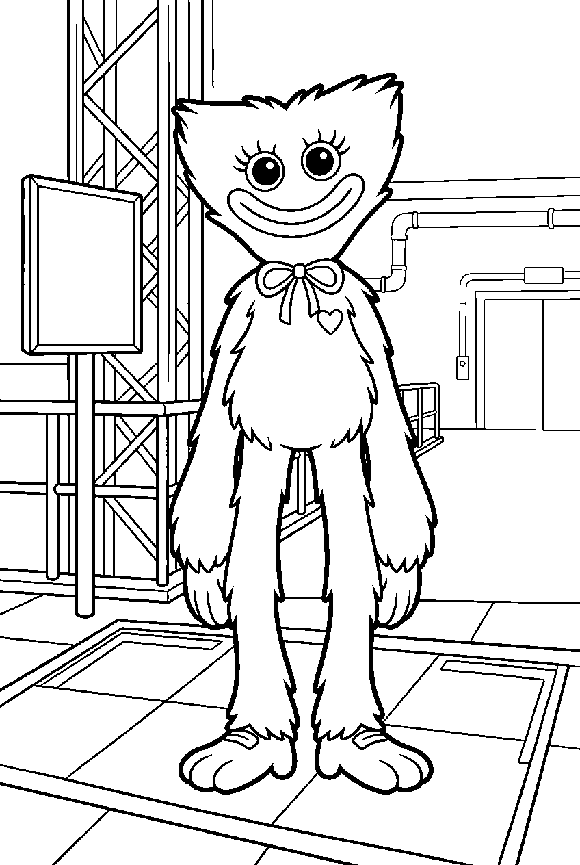 poppy playtime kissy missy standing calmly in challenge area line art