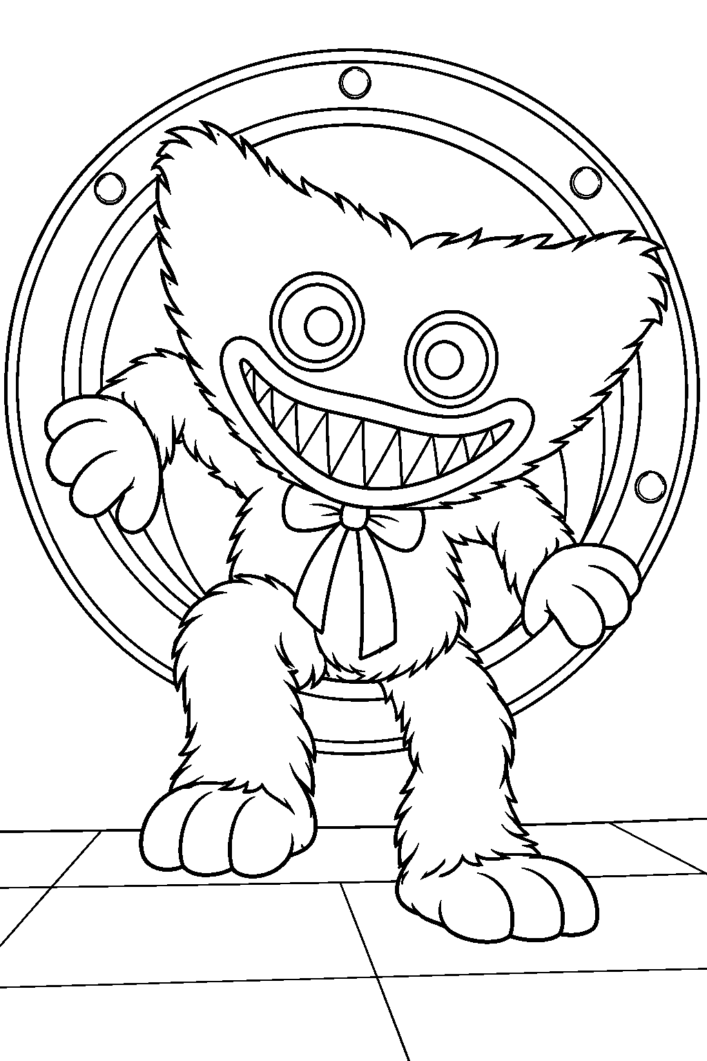 poppy playtime mini huggy wuggy emerging from a wack a wuggy tunnel line art