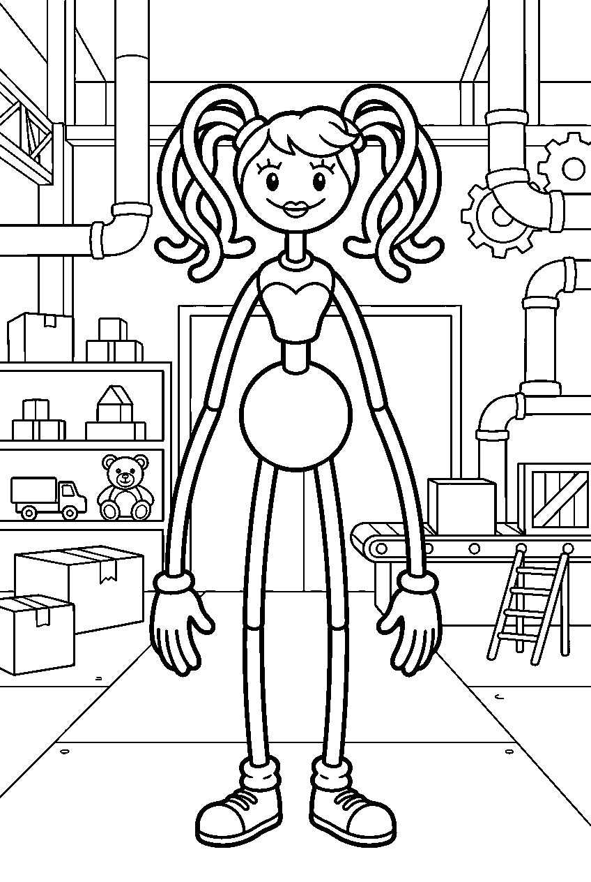 poppy playtime mommy long legs standing in toy factory line art