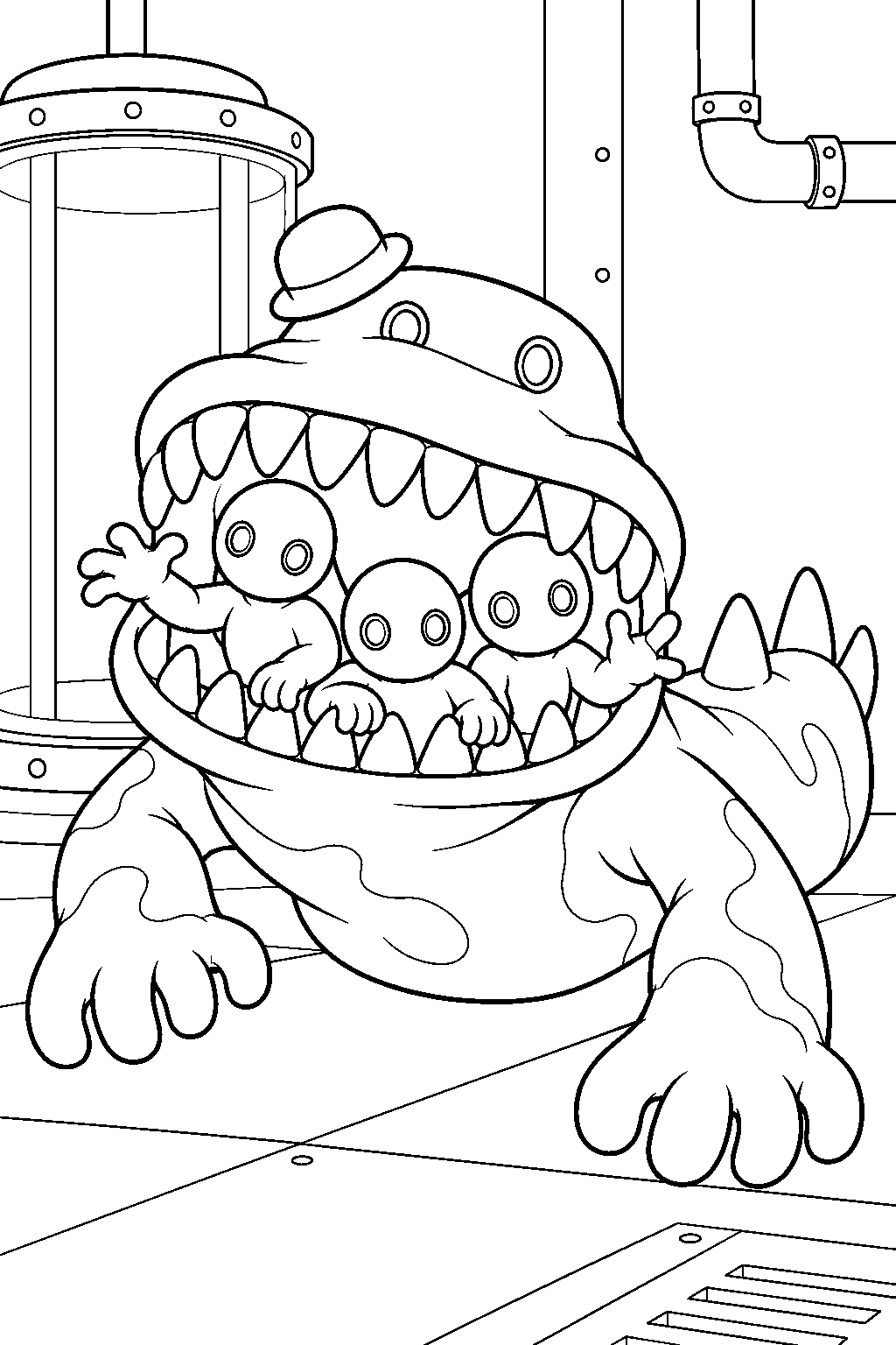 poppy playtime monster doey the doughman in the factory cooling chamber line art