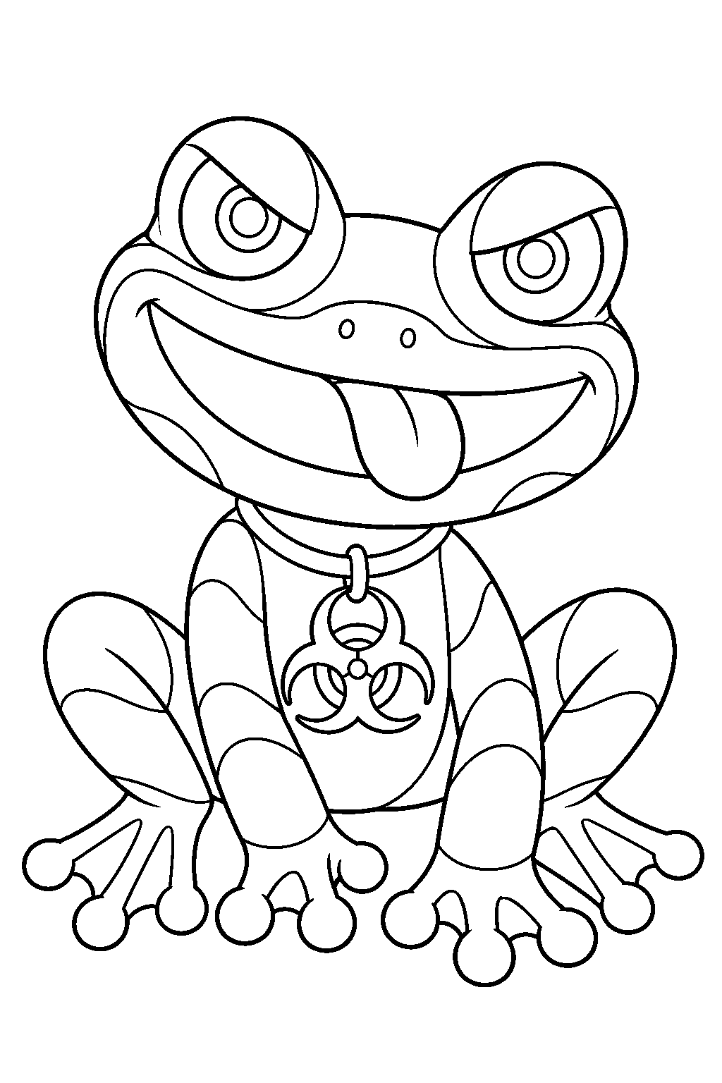 poppy playtime nightmare critters icky licky showing his tongue and biohazard pendant line art