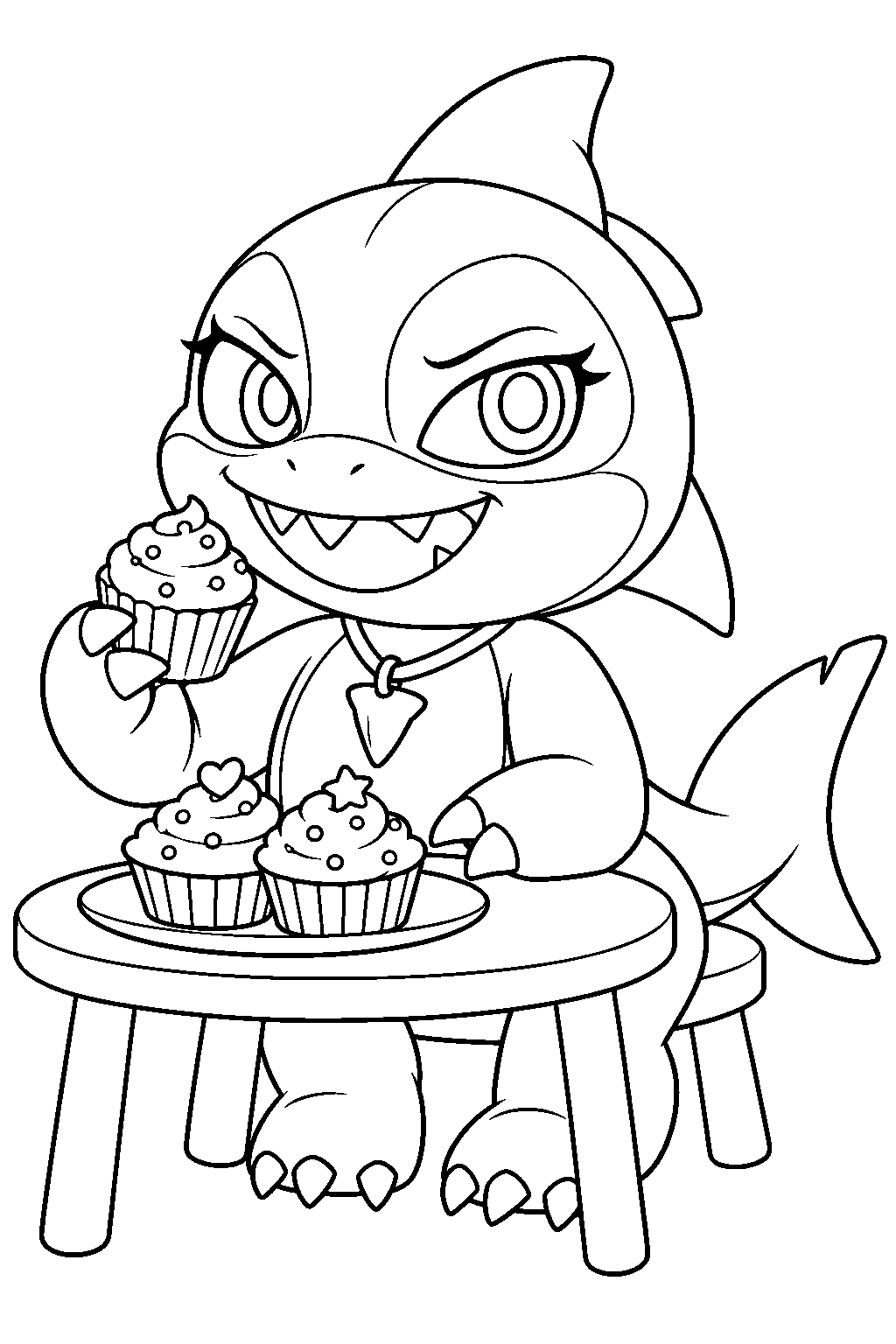 poppy playtime nightmare critters maggie mako enjoying a plate of cupcakes line art