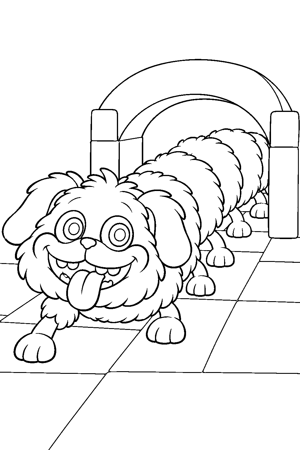 poppy playtime pj pug a pillar crawling through the statues obstacle course line art