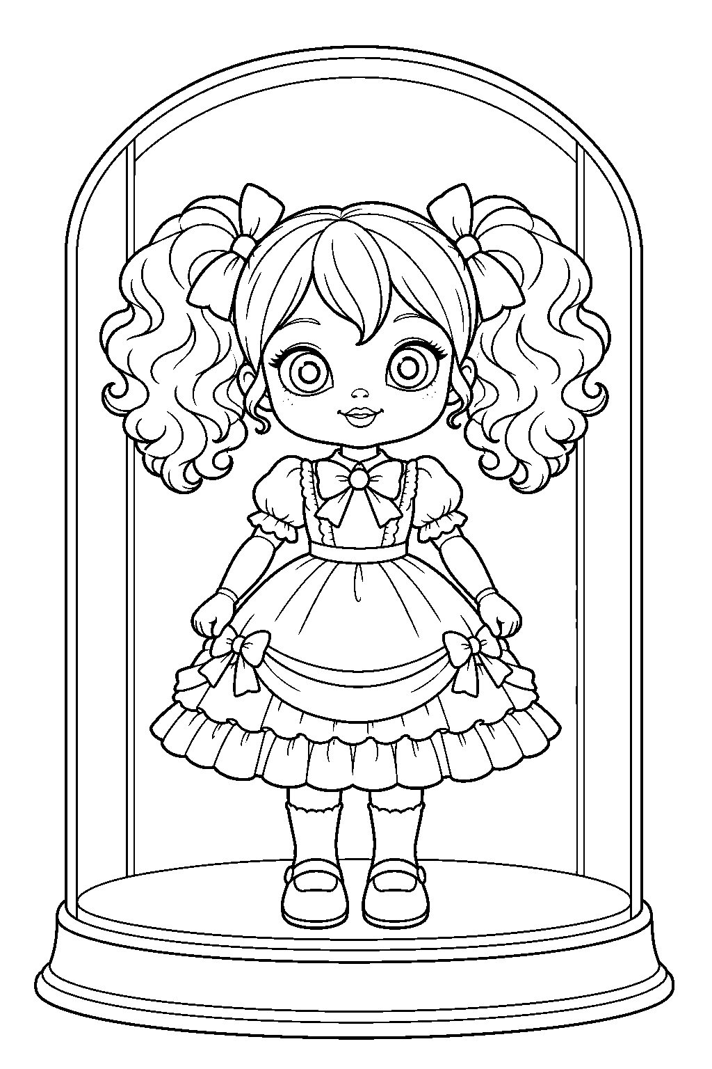 poppy playtime poppy doll inside her glass display case line art