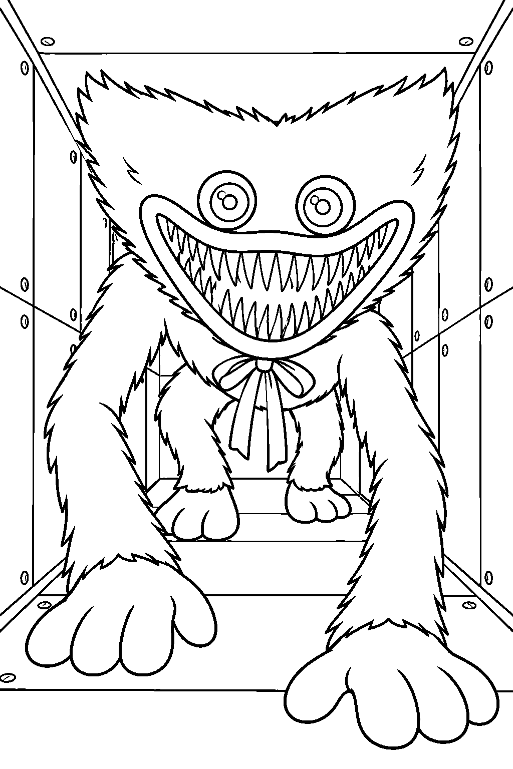 poppy playtime scary huggy wuggy crawling through a ventilation tunnel line art