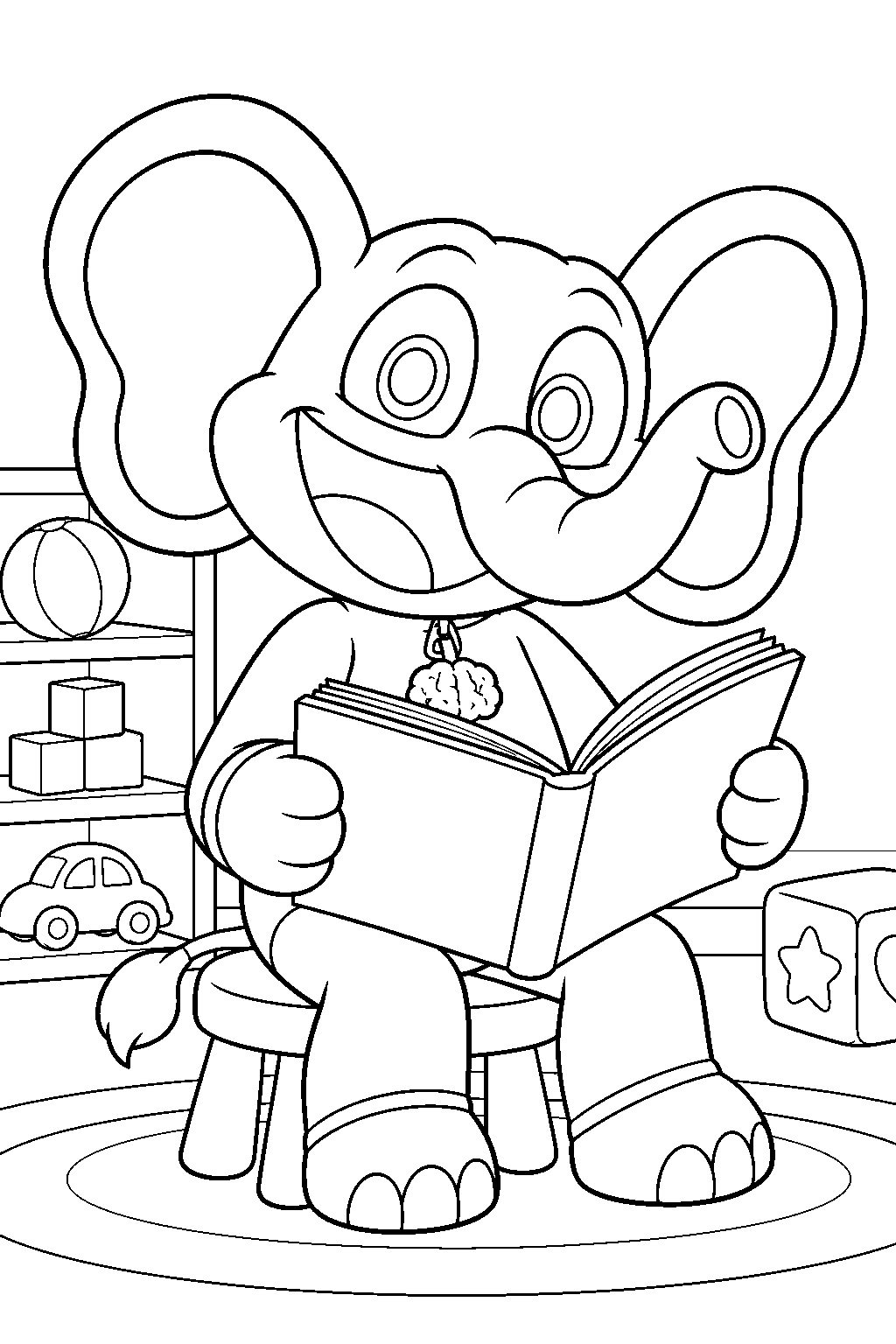poppy playtime smiling critters bubba bubbaphant reading a book in the playroom line art