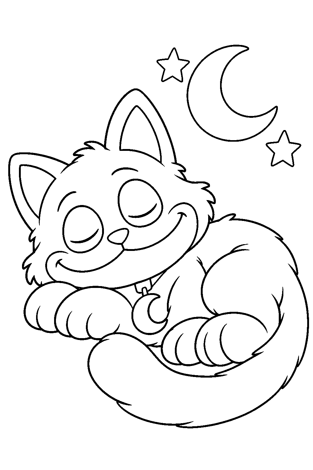 poppy playtime smiling critters catnap sleeping beneath a crescent moon line art