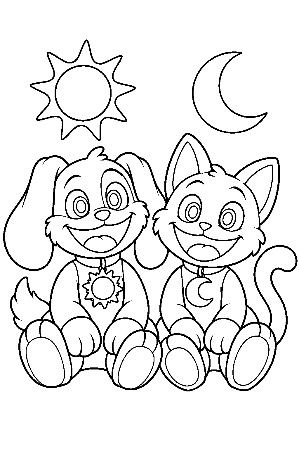 poppy playtime smiling critters dogday and catnap beneath the sun and moon line art