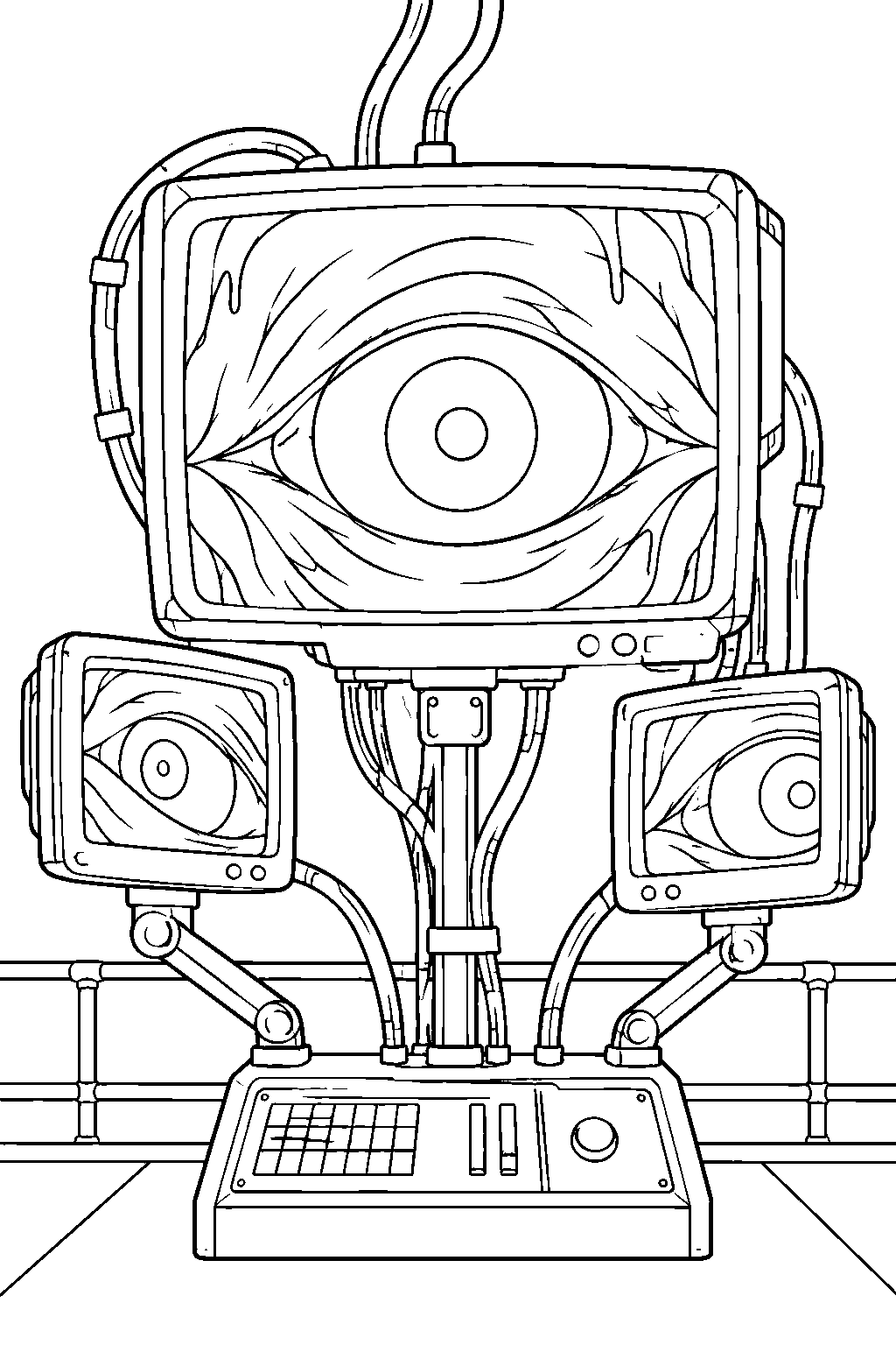 poppy playtime the doctor harley sawyer watching through wired surveillance screens line art
