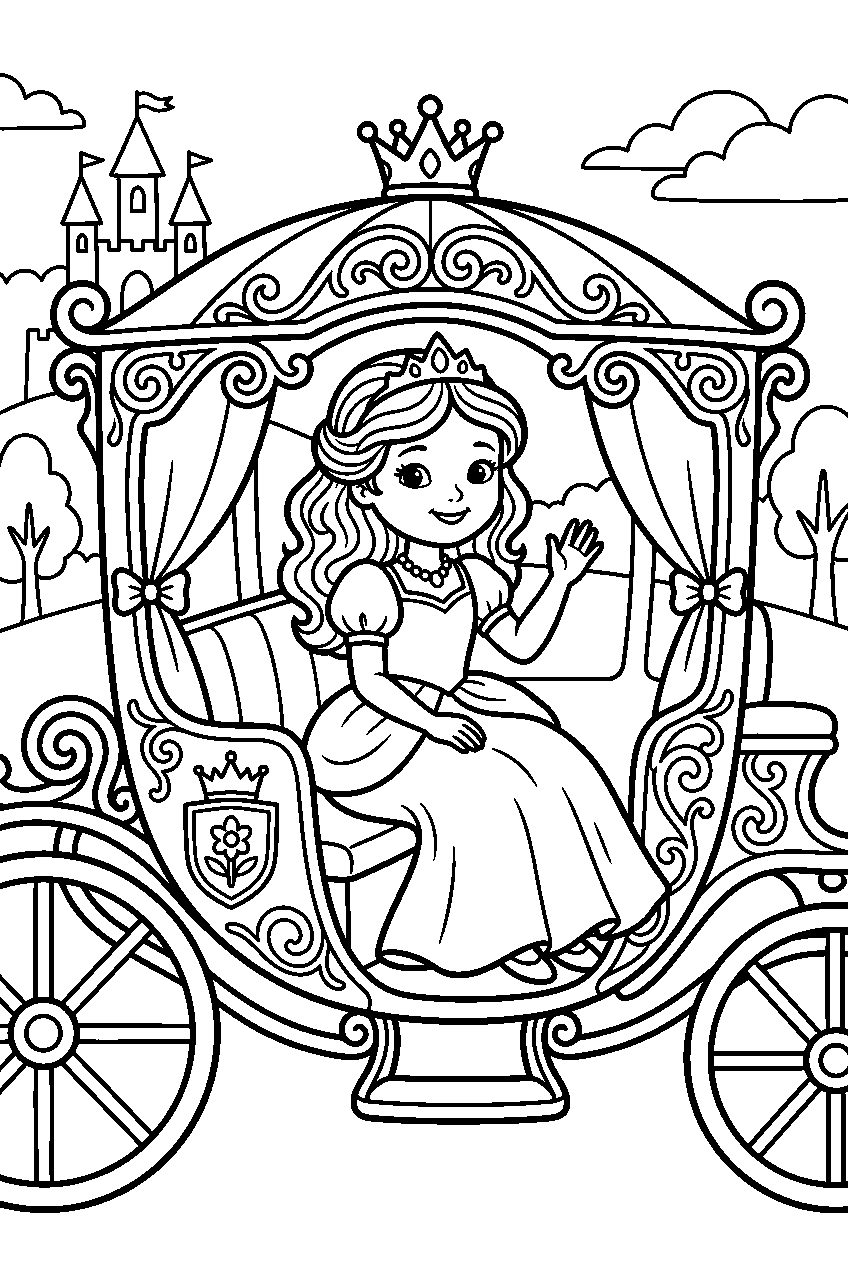 disney princess in royal carriage line art