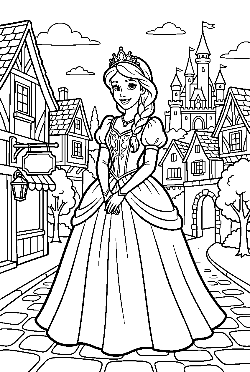 disney princess in royal village line art