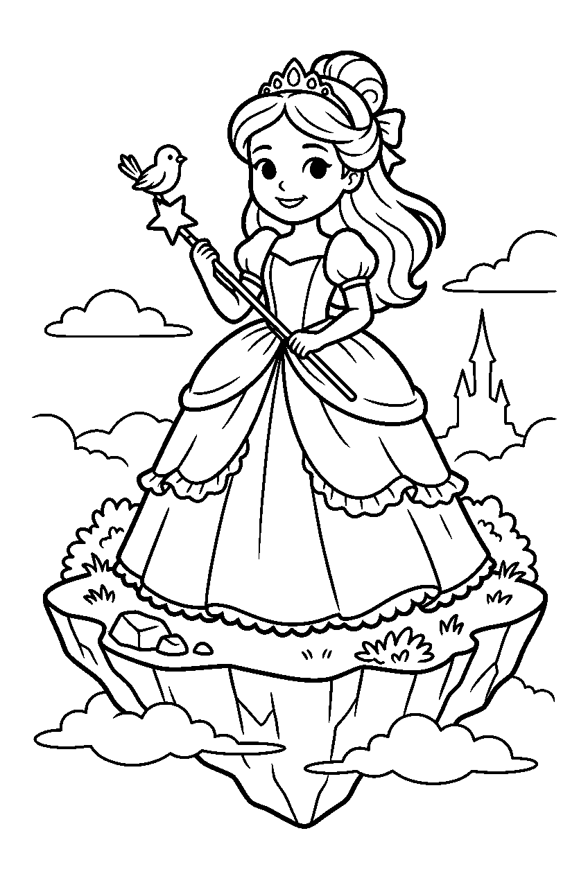 disney princess on floating island line art