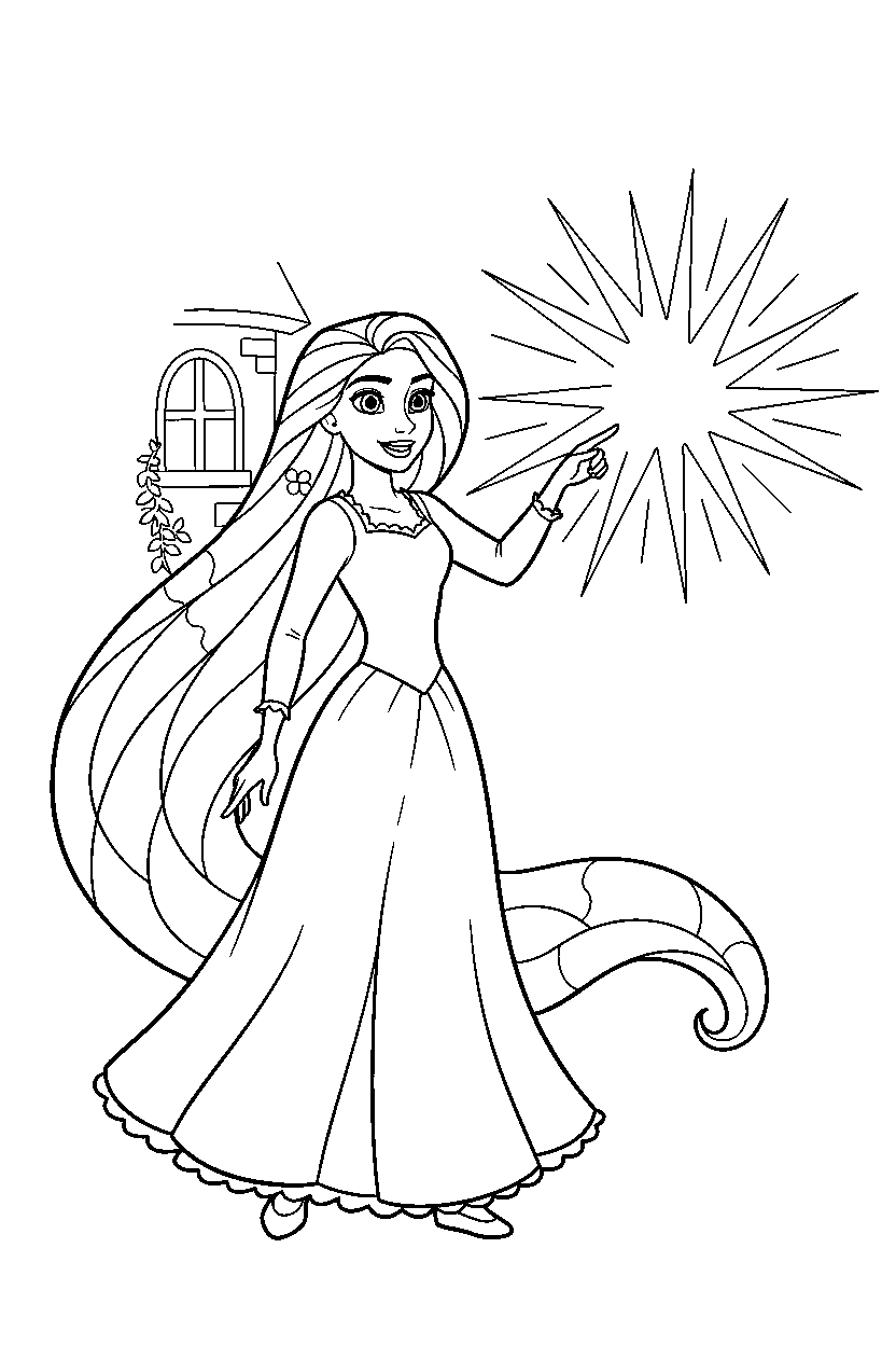 princess rapunzel pointing in glowing zone line art